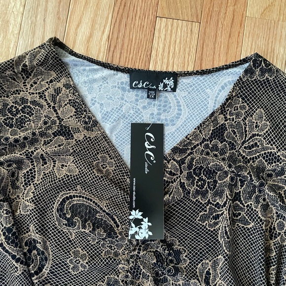 CSC Studio Top Womens 2X Brown Floral Long Sleeve Artsy Boho Romantic Vintage - Picture 2 of 10